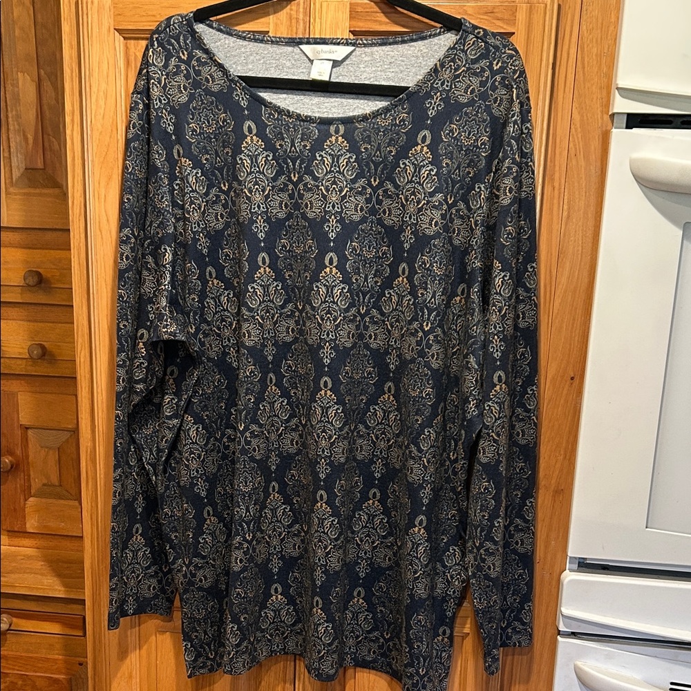 CJ Banks long sleeve tunic with pretty design 2X